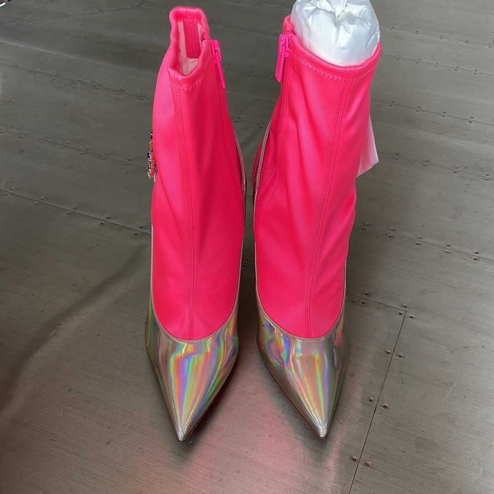 Christian louboutin Jessie booty 100mm stiletto boot barbie fluo neon sz 37.5 - Picture 4 of 13